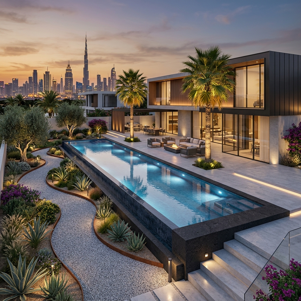 Landscape masterplan concept drawing for a Dubai villa garden by Hornbill Landscaping