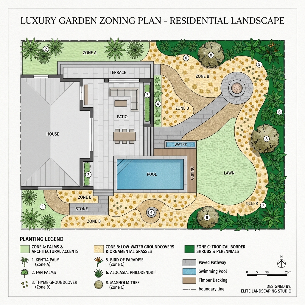 Zone-by-Zone Planting Plan drawing by Hornbill Landscaping