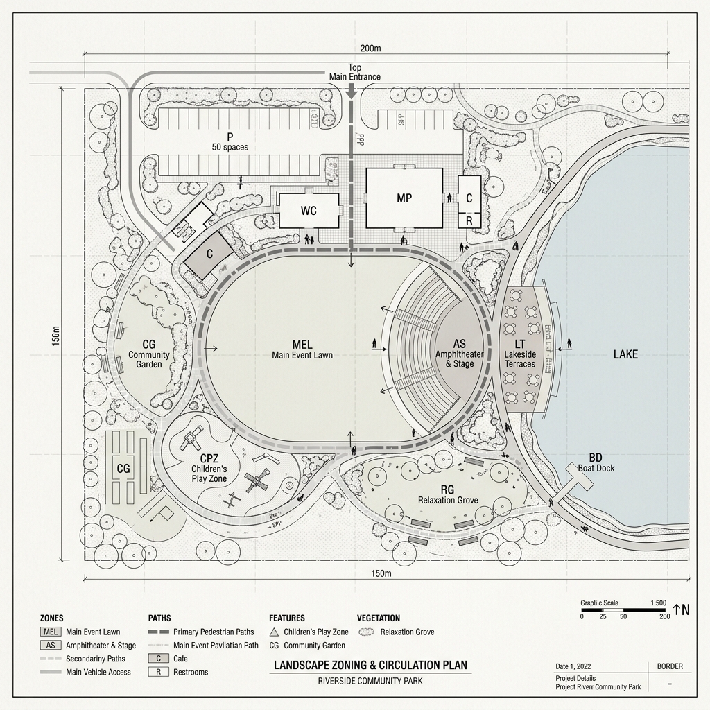 Zoning and Circulation Plan by Hornbill Landscaping