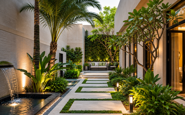 Courtyard water feature in a Dubai residence