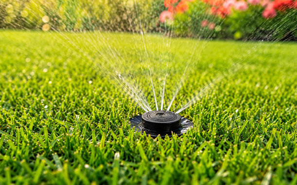 Pop-up sprinkler heads installed flush with lawn level