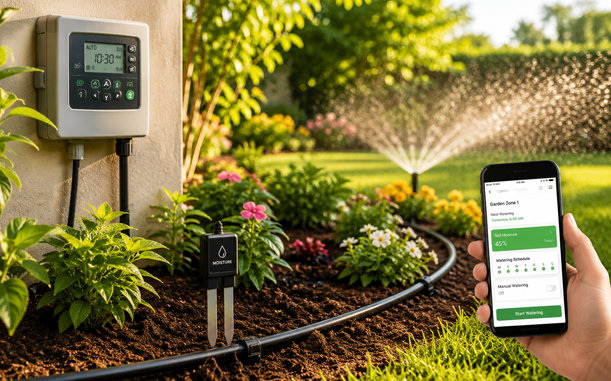 Smart irrigation controller with soil moisture sensor