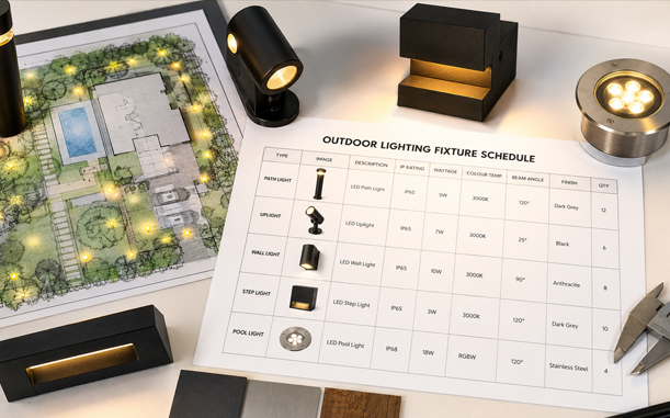 Outdoor lighting fixture specification schedule