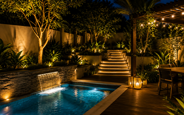 Pool and pergola lighting installation in Dubai
