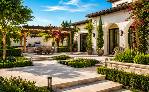 Luxury private villa hardscape design by Hornbill Landscaping