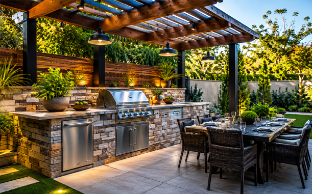 Outdoor Kitchens & BBQ Structures construction by Hornbill Landscaping