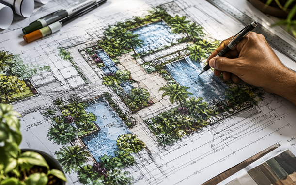 Water feature concept design and layout drawing details