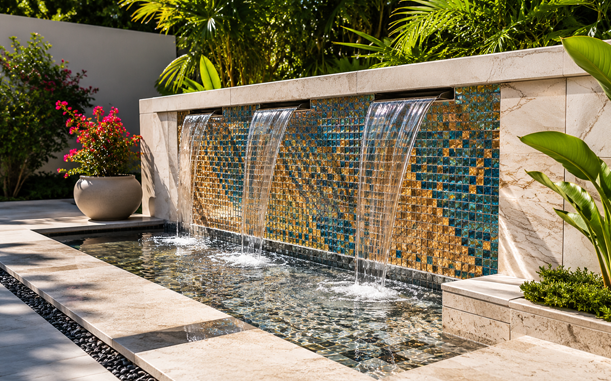 Marble and mosaic tiling on a Dubai villa fountain